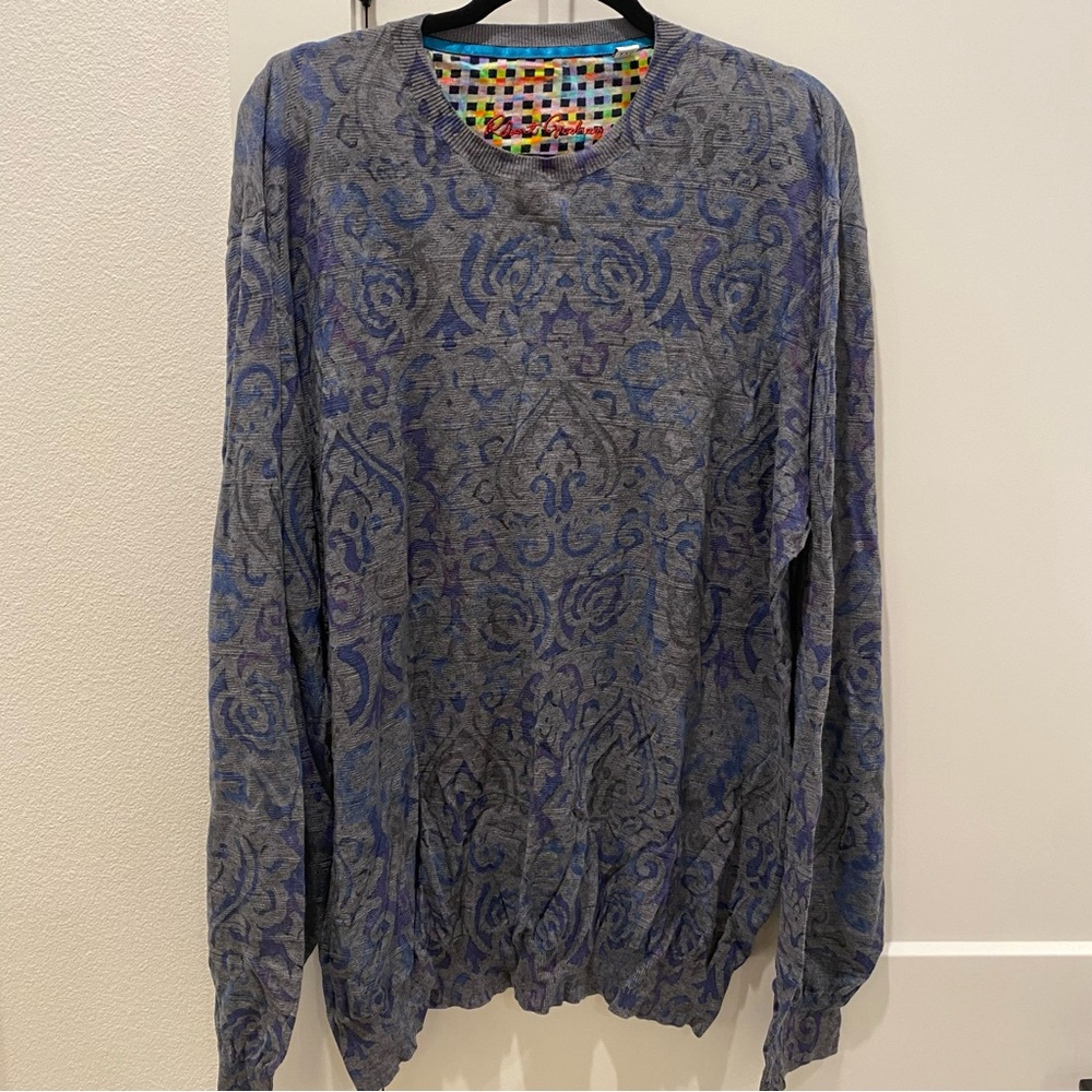 Robert Graham Gray and Blue Patterned Pullover Sweater